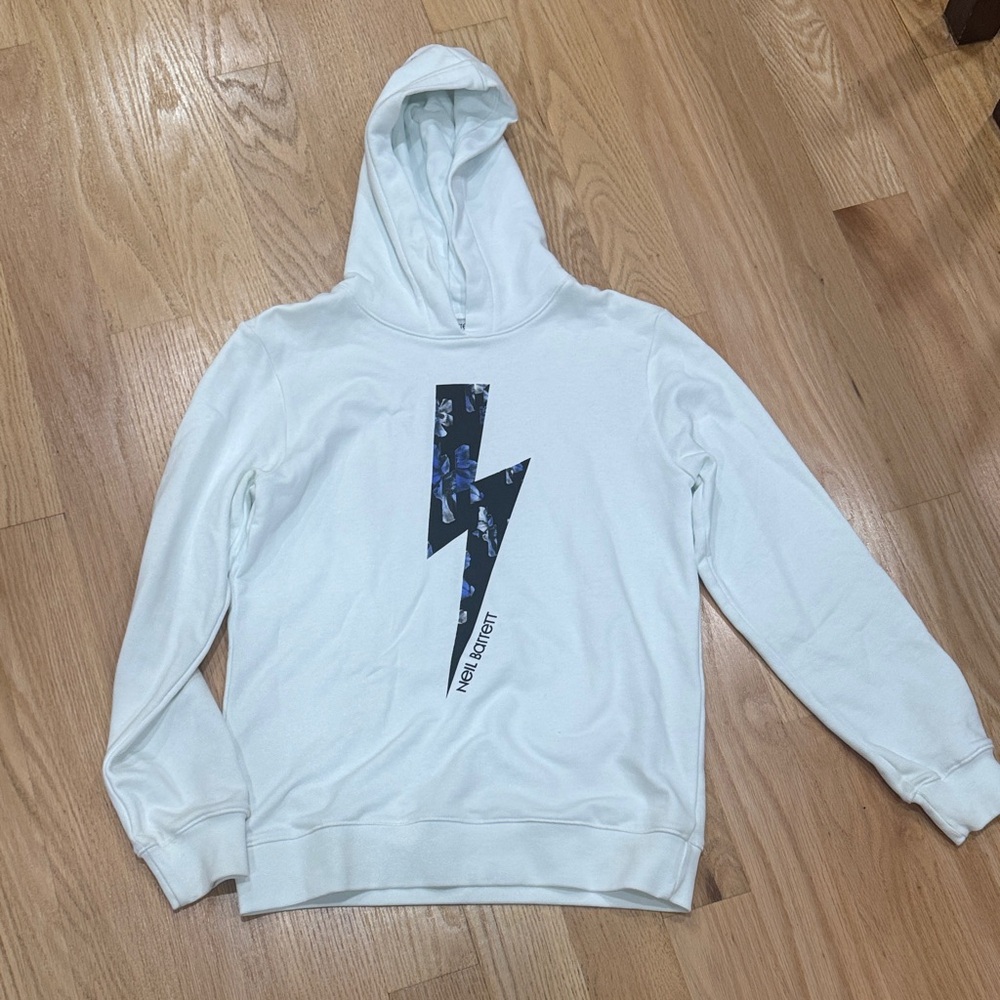 Neil Barrett White Hoodie with Black Lightning Bolt